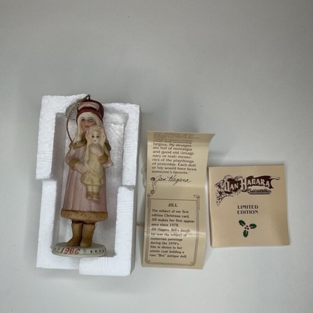 VTG NWB Jan Hagara All Bisque Little Victorian Girl&Her Doll Christmas Ornament‎